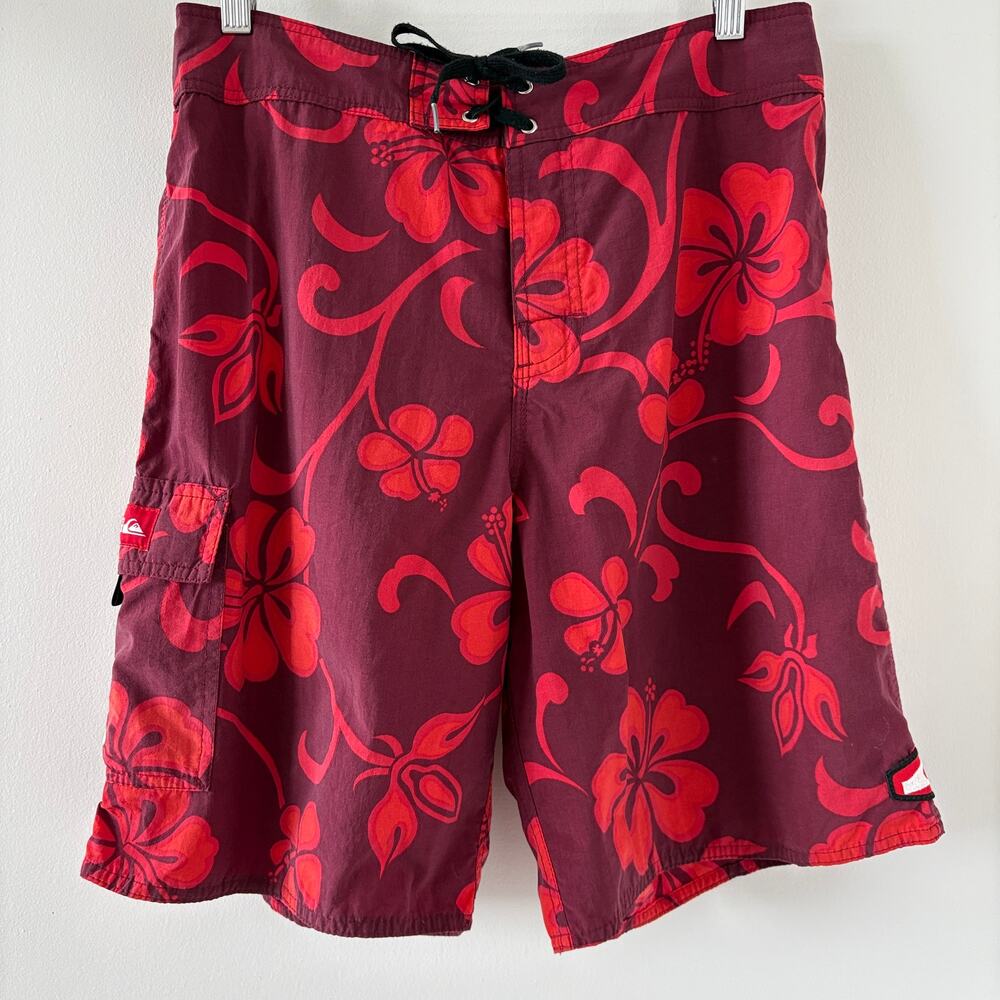 VTG Quiksilver Board Shorts Men 30 Y2K 90s Hibiscus Floral Cargo Grunge Surf Gym